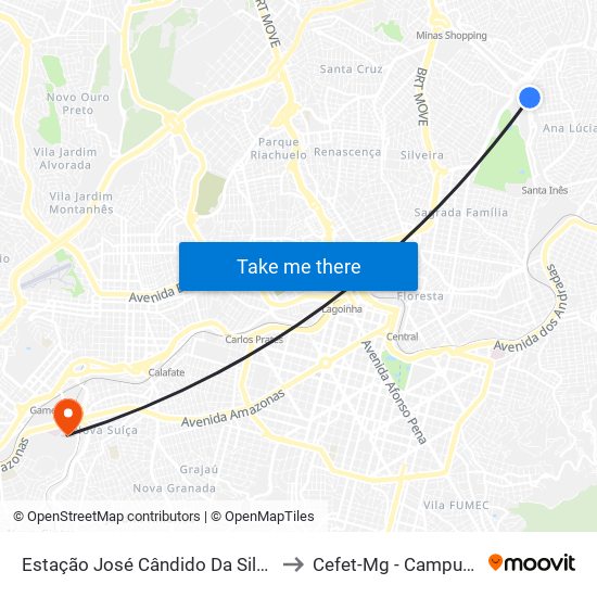 Estação José Cândido Da Silveira to Cefet-Mg - Campus VI map