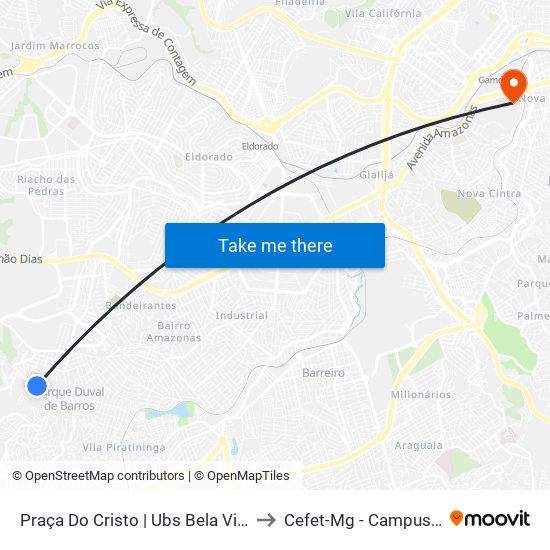 Praça Do Cristo | Ubs Bela Vista to Cefet-Mg - Campus VI map