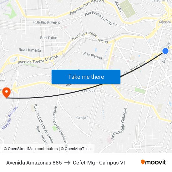 Avenida Amazonas 885 to Cefet-Mg - Campus VI map