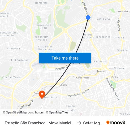 Estação São Francisco | Move Municipal - Plataforma B1 - Sentido Centro to Cefet-Mg - Campus VI map