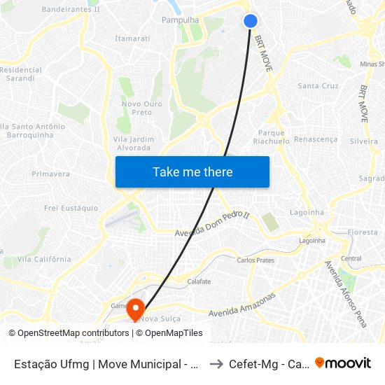 Estação Ufmg | Move Municipal - B2 - Sentido Bairro to Cefet-Mg - Campus VI map