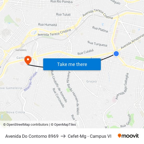 Avenida Do Contorno 8969 to Cefet-Mg - Campus VI map