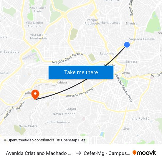 Avenida Cristiano Machado 505 to Cefet-Mg - Campus VI map