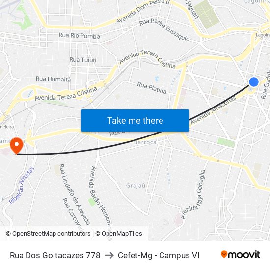 Rua Dos Goitacazes 778 to Cefet-Mg - Campus VI map