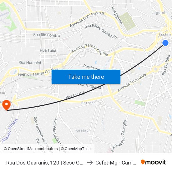 Rua Dos Guaranis, 120 | Sesc Guaranis 2 to Cefet-Mg - Campus VI map