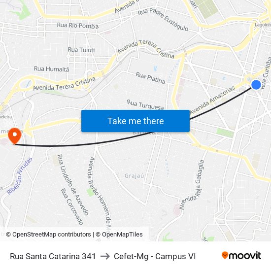 Rua Santa Catarina 341 to Cefet-Mg - Campus VI map