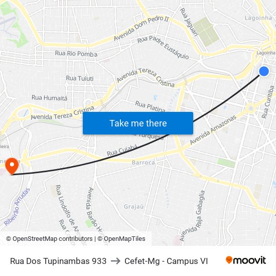 Rua Dos Tupinambas 933 to Cefet-Mg - Campus VI map