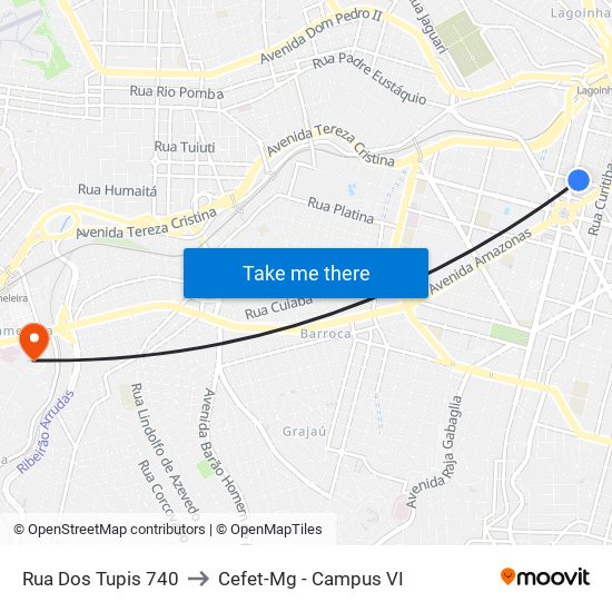 Rua Dos Tupis 740 to Cefet-Mg - Campus VI map