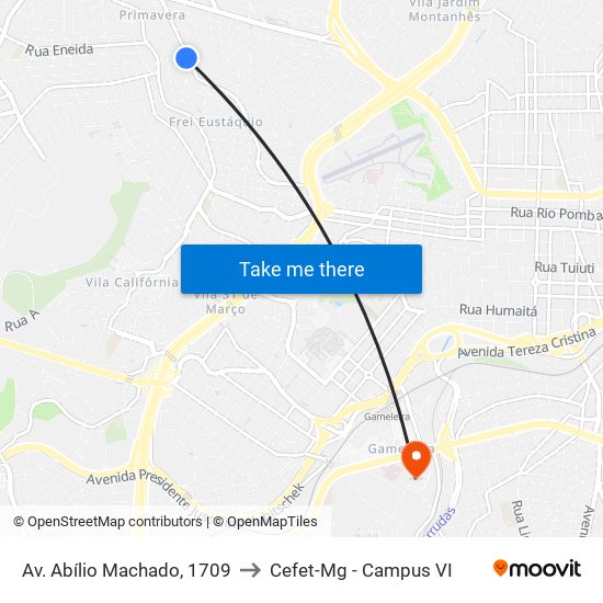 Av. Abílio Machado, 1709 to Cefet-Mg - Campus VI map