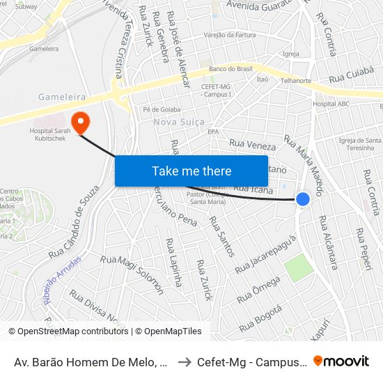 Av. Barão Homem De Melo, 329 to Cefet-Mg - Campus VI map