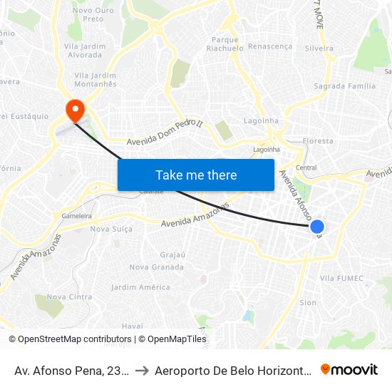 Av. Afonso Pena, 2323 | Deoesp to Aeroporto De Belo Horizonte - Carlos Prates map