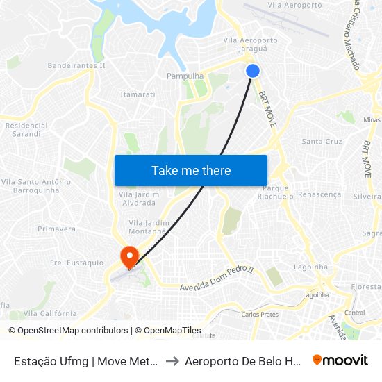 Estação Ufmg | Move Metropolitano - Sentido Centro to Aeroporto De Belo Horizonte - Carlos Prates map