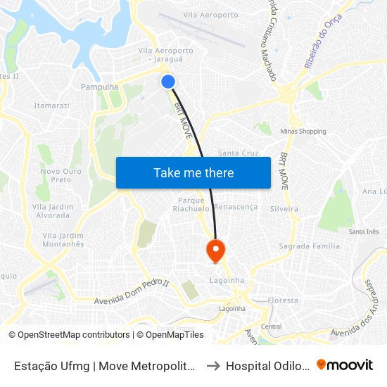 Estação Ufmg | Move Metropolitano - Sentido Centro to Hospital Odilon Behrens map