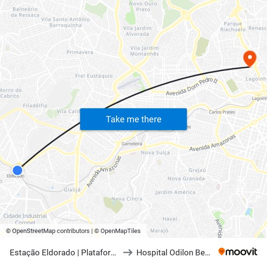 Estação Eldorado | Plataforma B5 to Hospital Odilon Behrens map