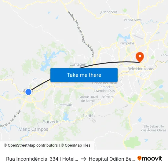 Rua Inconfidência, 334 | Hotel Abba A to Hospital Odilon Behrens map