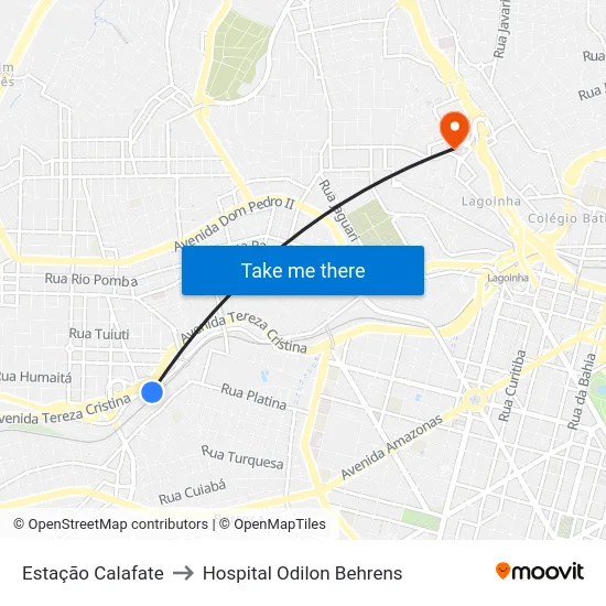 Estação Calafate to Hospital Odilon Behrens map