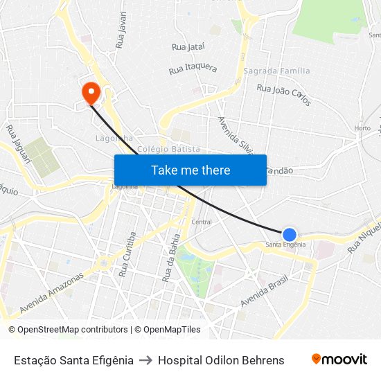 Estação Santa Efigênia to Hospital Odilon Behrens map