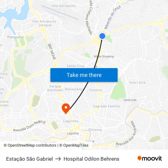 Estação São Gabriel to Hospital Odilon Behrens map