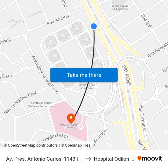 Av. Pres. Antônio Carlos, 1143 | Conjunto Iapi to Hospital Odilon Behrens map