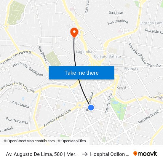 Av. Augusto De Lima, 580 | Mercado Central to Hospital Odilon Behrens map