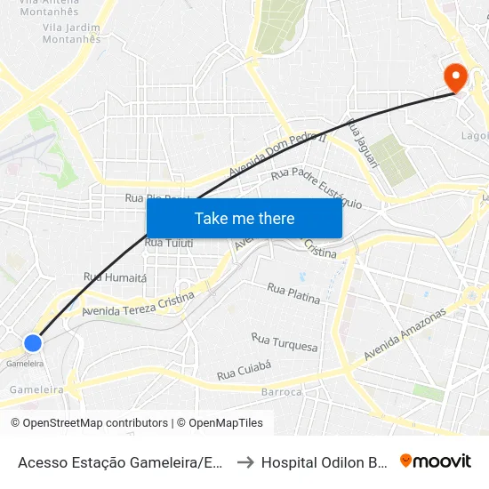 Acesso Estação Gameleira/Expominas to Hospital Odilon Behrens map
