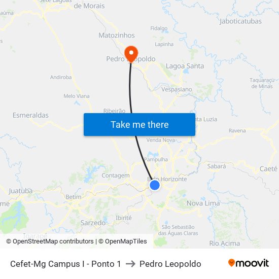 Cefet-Mg Campus I - Ponto 1 to Pedro Leopoldo map