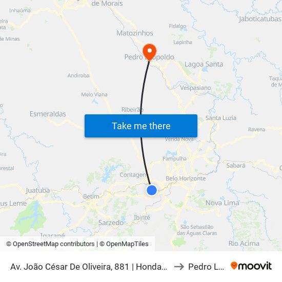 Av. João César De Oliveira, 881 | Honda/Localiza (Oposto A Upa Jk) to Pedro Leopoldo map