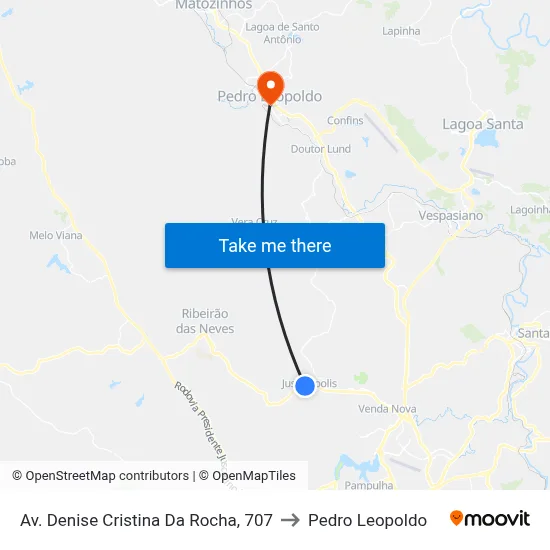 Av. Denise Cristina Da Rocha, 707 to Pedro Leopoldo map