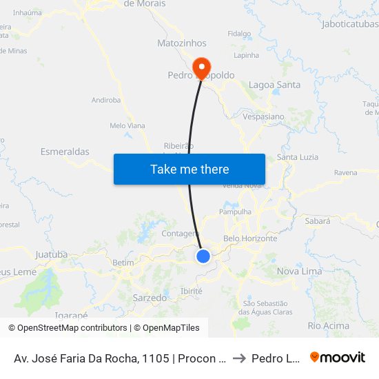 Av. José Faria Da Rocha, 1105 | Procon Contagem Sentido Metrô to Pedro Leopoldo map