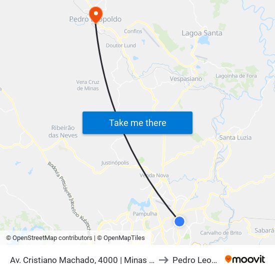 Av. Cristiano Machado, 4000 | Minas Shopping 2 to Pedro Leopoldo map