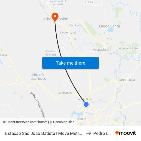 Estação São João Batista | Move Metropolitano - Sentido Centro to Pedro Leopoldo map