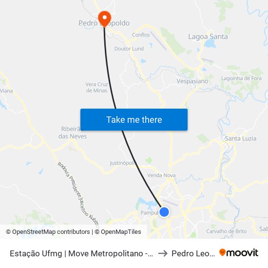 Estação Ufmg | Move Metropolitano - Sentido Centro to Pedro Leopoldo map