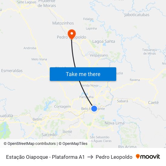 Estação Oiapoque - Plataforma A1 to Pedro Leopoldo map