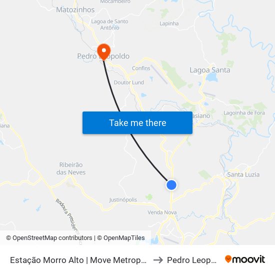 Estação Morro Alto | Move Metropolitano to Pedro Leopoldo map