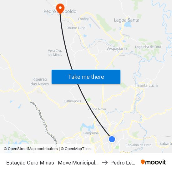 Estação Ouro Minas | Move Municipal - Sentido Centro to Pedro Leopoldo map