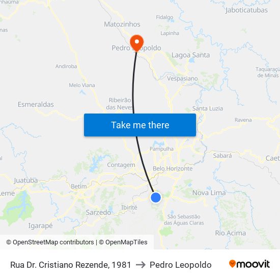 Rua Dr. Cristiano Rezende, 1981 to Pedro Leopoldo map