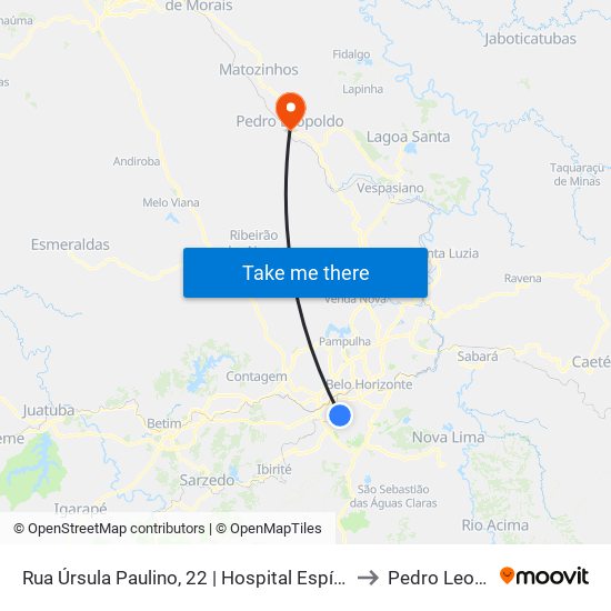 Rua Úrsula Paulino, 22 | Hospital Espírita André Luiz to Pedro Leopoldo map