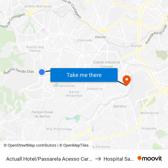 Actuall Hotel/Passarela Acesso Carrefour Contagem to Hospital Santa Rita map