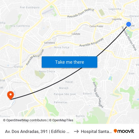 Av. Dos Andradas, 391 | Edifício Central 2 to Hospital Santa Rita map