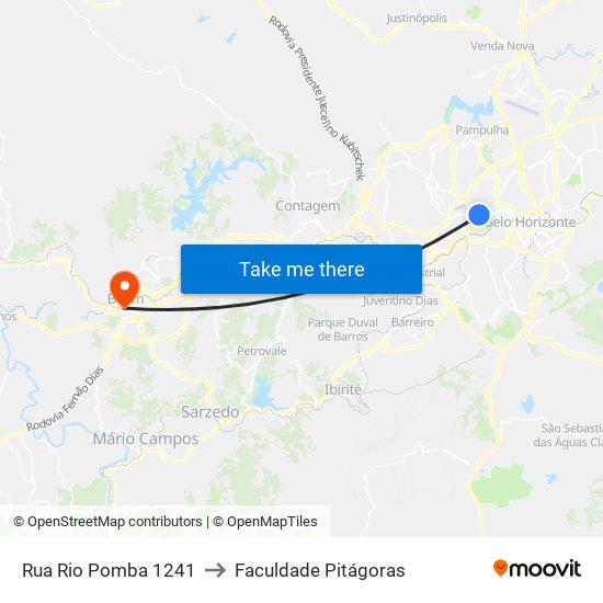 Rua Rio Pomba 1241 to Faculdade Pitágoras map
