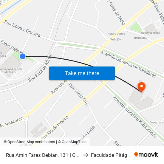 Rua Amin Fares Debian, 131 | Ceabe B to Faculdade Pitágoras map