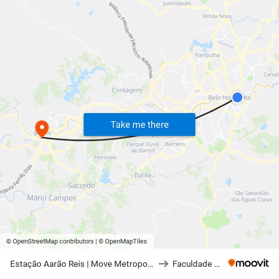 Estação Aarão Reis | Move Metropolitano - Plataforma 2a to Faculdade Pitágoras map