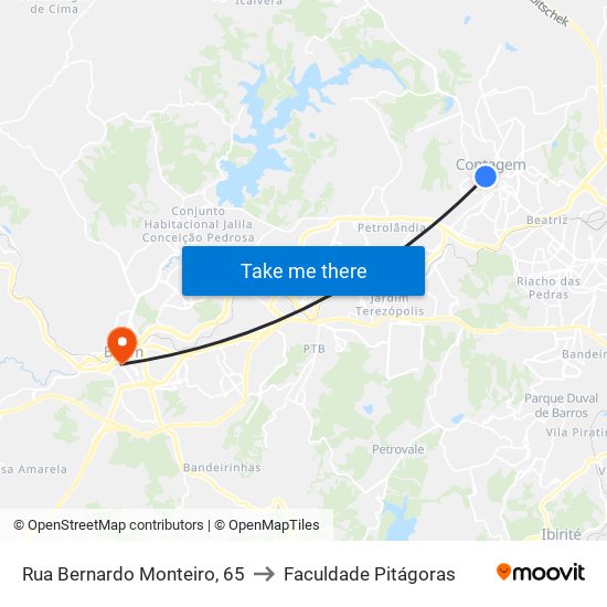 Rua Bernardo Monteiro, 65 to Faculdade Pitágoras map