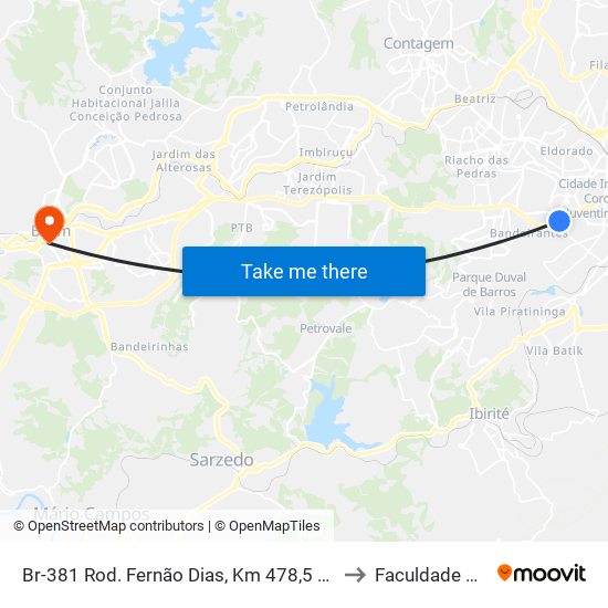 Br-381 Rod. Fernão Dias, Km 478,5 Norte, 723 | Bradesco to Faculdade Pitágoras map