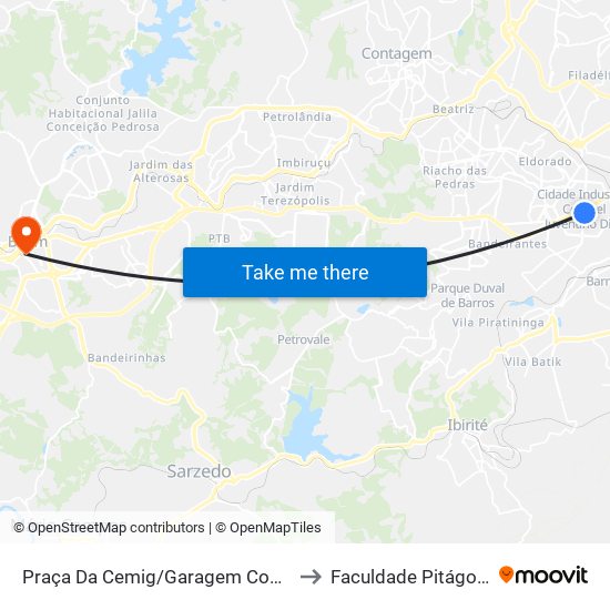 Praça Da Cemig/Garagem Cometa to Faculdade Pitágoras map