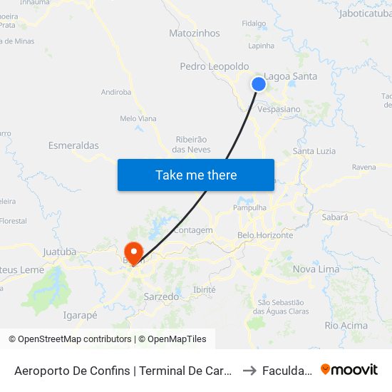 Aeroporto De Confins | Terminal De Cargas - Sentido Pedro Leopoldo/Cidade De Confins to Faculdade Pitágoras map