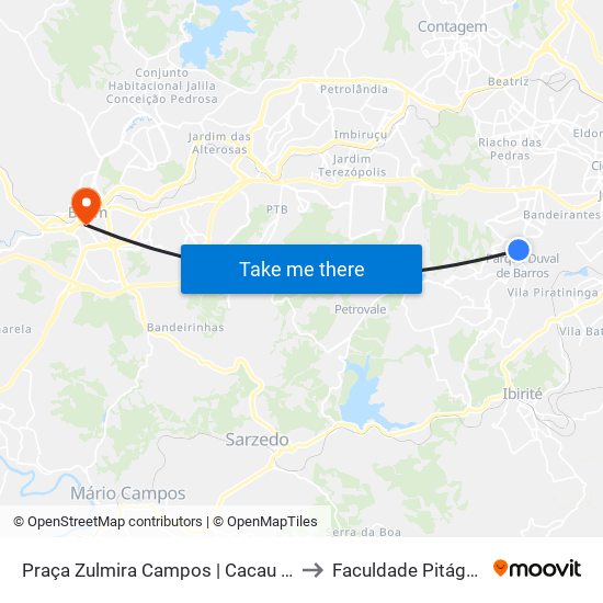 Praça Zulmira Campos | Cacau Show to Faculdade Pitágoras map
