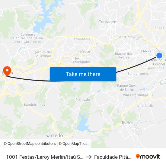 1001 Festas/Leroy Merlin/Itaú Shopping to Faculdade Pitágoras map