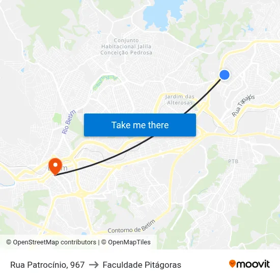 Rua Patrocínio, 967 to Faculdade Pitágoras map