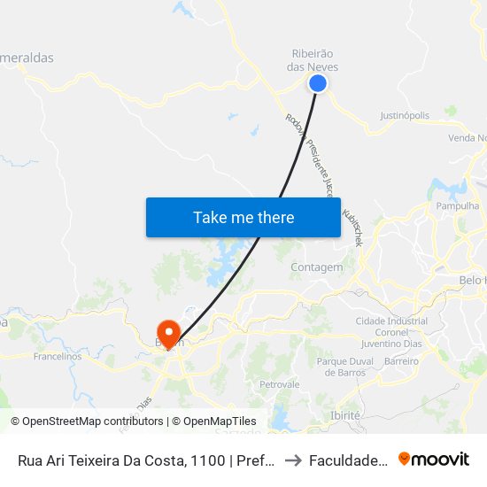 Rua Ari Teixeira Da Costa, 1100 | Prefeitura De Ribeirão Das Neves to Faculdade Pitágoras map